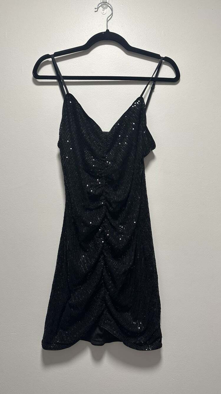 Y2K A. Peach Black Sequin Cocktail Party Mini Dress Women's Large